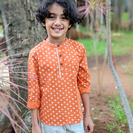 Boys Delhi shirt | Orange Jasmine Print | 2yrs to 12yrs